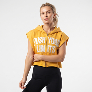 Women's Gym Wear Sleeveless Hoodies Oversize Cotton Fleece Zipper <b>Crop</b> <b>Top</b> Ladies Distressed Embroidered Hoodie Jogging Zipper - Product Image 2