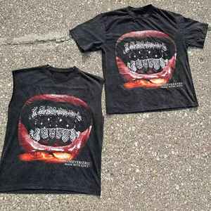 T-shirt graphique à logo imprimé personnalisé T-shirts à col rond sans manches vintage surdimensionnés et lourds et délavés à l'acide de haute qualité pour hommes - Product Image 2