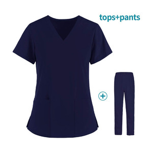 Tenues d'infirmière respirantes 65% polyester 35% coton, ensembles de blouses à col en V et manches courtes, logo personnalisé, détection d'aiguilles, tailles variées, pour hôpitaux - Product Image 5