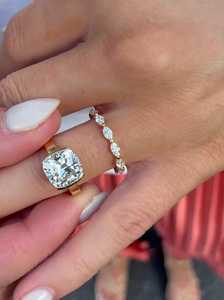 4Ctw Diamond Engagement <b>Rings</b> 14K Solid Gold Half Bezel Set <b>Cushion</b> Cut Lab Grown Diamond With Marquise Bridal Set <b>Wedding</b> Bands - Product Image 3