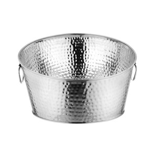 Luxury Hammered Stainless Steel Round Ice Bucket With Folding Side Handles Premium Party <b>Champagne</b> Beverage Tub For Wedding - Product Image 3