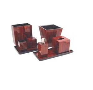 Ensemble de salle de bain en laque de qualité supérieure, design élégant en grain de bois foncé, ensemble de salle de bain en résine, distributeur de lotion, support décoratif - Product Image 3