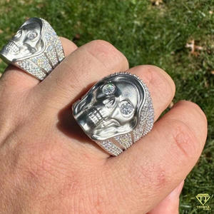 Lab Grown Diamond Skull Statement <b>Ring</b> for Men White <b>Gold</b> Gothic Skeleton Head Luxury Hip Hop Designer <b>Cocktail</b> <b>Ring</b> - Product Image 4