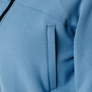 Ensemble de survêtement décontracté deux pièces pour femme, bleu, avec sweat à capuche court zippé et short, personnalisable, style streetwear, hiver, 100% coton molletonné - Product Image 6
