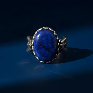 Handmade Sterling Silver Lapis Lazuli <b>Ring</b> Tulip Motif Boho Vintage Gemstone Statement <b>Ring</b> For Women - Product Image 1