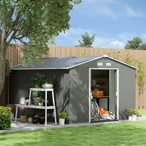 Casetta da Giardino in Metallo Grigio 11FT X 9FT Facilmente Assemblabile con 4 Prese d'Aria e Doppie Porte Scorrevoli per Cortile e Patio - Product Image 2