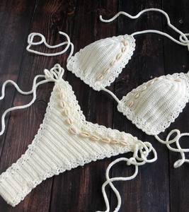 Bikini en crochet crème avec coquillages, maillot de bain brésilien en crochet, vêtements de bain en crochet, bikini en crochet - Product Image 2