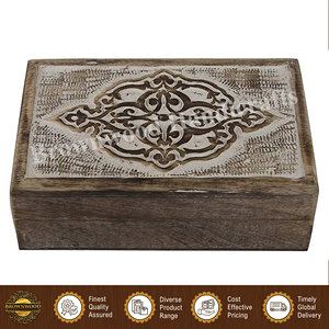 Excellent Quality Best Selling Unique Design Burnt Ivory Wash Color 100% Natural Hand Carved Mango Wood Box for Genuine Buyers - Product Image 5