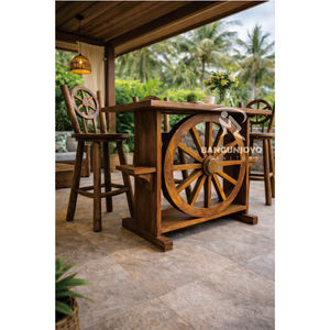 Conjunto de Mesa y Sillas de Bar Cuadradas de Madera de Teca Sólida Moderna, Duradero, para 4 Personas, para Hogar, Bar, Hotel, Uso en Interiores/Exteriores - Product Image 2