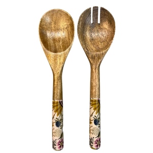 Cuchara para servir ensalada de diseño único, hecha a mano, con mango de madera y estampado, precio asequible, en oferta, juego de 2 piezas. - Product Image 5