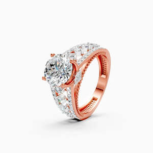 Anillo de doble aro con diamante solitario redondo de 2.84 ct cultivado en laboratorio, sin conflictos, en oro amarillo, blanco y rosa de 9K. - Product Image 1