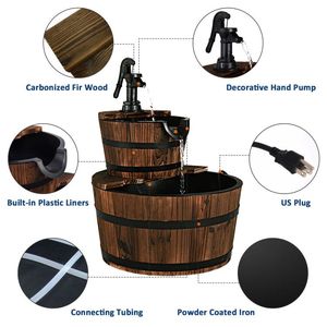 Fuente de Agua en Cascada de Madera para Exteriores con Bomba, 2 Niveles, Decoración Elegante para Jardín - Product Image 5