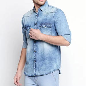 Chemise en jean délavée pour homme, en coton vieilli, manches longues, double poches, finition délavée rétro, chemises en jean décontractées - Product Image 3