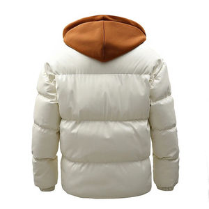 Veste matelassée à capuche pour homme, blanche, coupe-vent, décontractée, pour l'hiver, avec fermeture éclair, rembourrage épais en fibre de polyester - Product Image 2