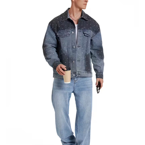 New Fashion Design Front Logo for Winter at Wholesale Price High Quality Custom Made Men's Denim <b>Rhinestone</b> <b>Jacket</b> with Low MOQ - Product Image 1