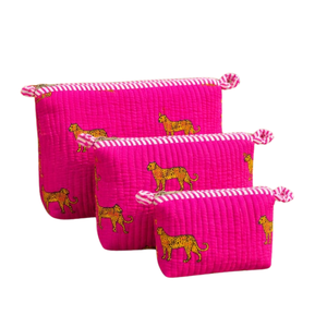 Juego de Bolsas Cosméticas Rosas con Estampado Artesanal de Jaipur, Cierre de Cremallera, para Viaje, Almacenamiento, Multifuncionales y Duraderas - Product Image 1