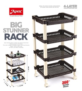 Anax 4 Tier Plastic Stunner Storage <b>Rack</b> with Wheels Multifunctional Organizer Modern Floor Type for Kitchen - Product Image 1