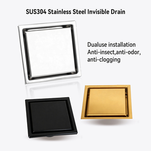 Drain de sol invisible en acier inoxydable 304 de 11x11 cm, durable, à insérer dans les carreaux, drain de douche carré, anti-odeur, résistant à la rouille pour la salle de bain - Product Image 1