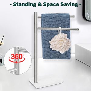 Toallero de mano en forma de F con base de mármol y barra colgante de acero inoxidable para decorar tu baño a un nivel superior al mejor precio - Product Image 4