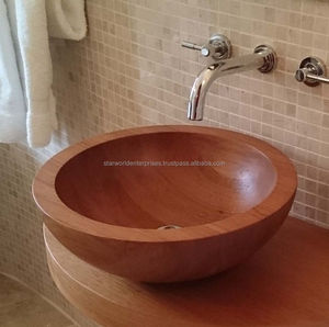 Lavabo de madera Cuenco de madera antiguo Diseño de lujo moderno Lavabo DE ARTE ovalado Lavabo de mano de hotel Baño blanco y dorado - Product Image 2