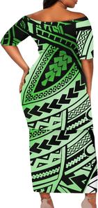 Nuevo Diseño, Vestidos de Estilo Tropical Hawaiano con Hombro Descubierto y Doble Capa, Vestidos de Sirena con Estampado Tribal Polinesio para Mujer - Product Image 4