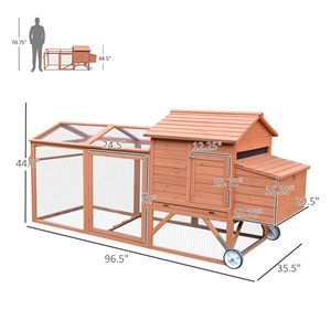 Pollaio in Legno Tipo H & A da 245 cm, Casetta Portatile per Galline con Nido, Gabbia per Polli da Esterno con Ruote Portatili - Product Image 3