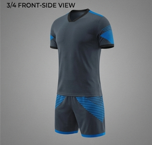 Ensemble de maillot de football pour homme à col en V, manches courtes, imprimé par sublimation, respirant, coupe ajustée, vêtements de sport, design rayé bleu-gris - Product Image 6