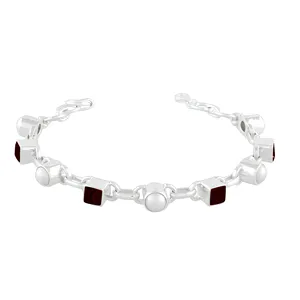 Geometric Garnet 925 sterling silver <b>Chain</b> Bracelet Unisex Classic Style Jewelry Gift - Product Image 1