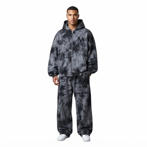 Conjunto de Sudadera con Capucha y Pantalones Anchos con Cremallera para Hombre, Color Gris Carbón y Negro, con Paneles Tachonados, Estilo Urbano, Chándal Personalizado OEM ODM - Product Image 1
