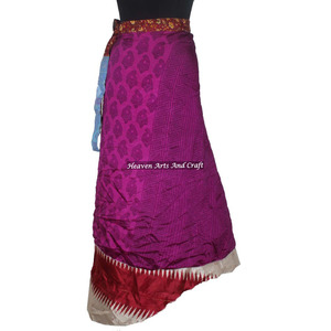 Faldas Cruzadas de Talla Grande con 2 Capas de Seda Sari Vintage de la India, para Fiestas, Seda Sari Reciclada Reversible India - Product Image 1
