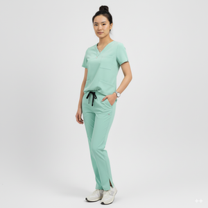 Conjunto de Uniforme Médico para Mujer, Top con Cuello en V y Pantalones Jogger con Cintura Elástica y Bolsillos, Marca Privada OEM - Product Image 1