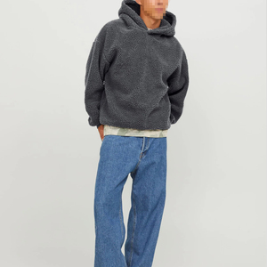 Sweat-shirt à capuche en molleton Sherpa surdimensionné pour homme, couleur unie, anti-boulochage, vêtement d'hiver décontracté, pull tricoté, coupe classique - Product Image 2