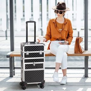 FCH 2-in-1 Flat Left Drawer Detachable Universal Wheels Diamond Pattern Aluminum Front Slide Rails Black Cosmetic Bags Cases - Product Image 1