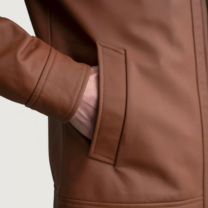 Custom Men's Brown <b>Leather</b> Jacket Classic Collar Premium Zip Up <b>Coats</b> OEM Private Label Apparel Manufacturer Wholesale Suppliers - Product Image 4