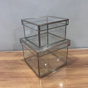 Artisan Design Rectangular Jewellery Box Set of 2 <b>Decorative</b> Display <b>Boxes</b> <b>with</b> Steel and Glass Natural Finish and <b>Lid</b> - Product Image 3