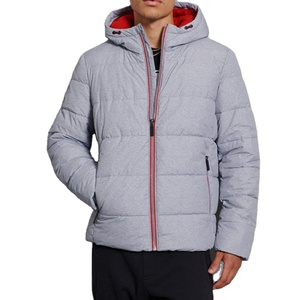 Best Selling Men's Canvas Puffer <b>Jacket</b> Zipper up Stand Collar Gray and White Color Winter Fashion Windproof Breathable - Product Image 3