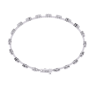Pulsera de Aleación con Baño de Rodio en Forma de Flor con Cristales de Estrás Engastados, Joyería Clásica de Eslabones para Mujer - Product Image 3