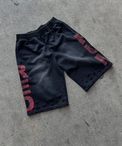 Shorts noirs pour hommes Rexfiit avec imprimé lettres rouges, taille élastique, style streetwear décontracté - Product Image 2
