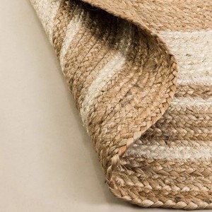 Tapis ovale tressé fait main en jute, rayé rouge et beige, style oriental, avec envers antidérapant en jute, écologique et réversible pour salon - Product Image 4