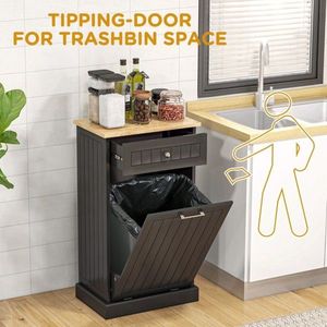 Black As Free Standing Recycling Trash Can Holder Kitchen Tilt Out Trash Bin Cabinet with Drawer - Product Image 1