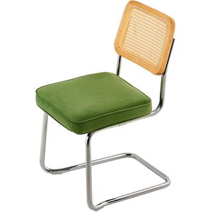 Set di 2 Sedie da Pranzo in Stile Mid-Century Modern, Sedie Retro in Rattan con Braccioli Imbottiti in Velluto - Product Image 1