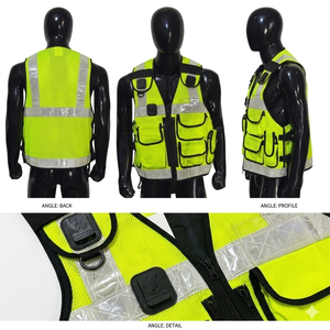 Gilet de sécurité jaune haute visibilité, bandes réfléchissantes, plusieurs poches, 100% polyester, uniforme de garde de sécurité, unisexe, toutes saisons - Product Image 5