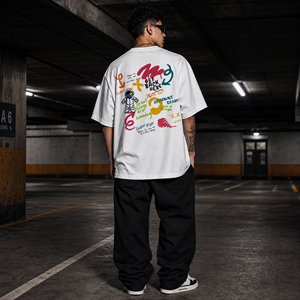 Nouveau T-shirt unisexe surdimensionné 2026 avec imprimé graffiti astronaute, streetwear, épaules tombantes, tee-shirt graphique en coton, haut décontracté, vente en gros - Product Image 3