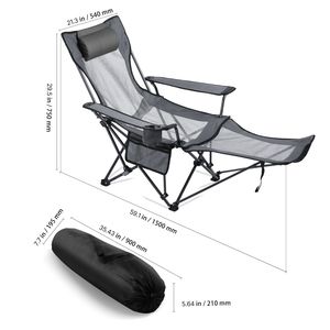 Chaise de camping pliable portable pour adultes, 4 positions réglables, chaise longue de plage en maille avec appui-tête et repose-pieds, chaise inclinable - Product Image 2