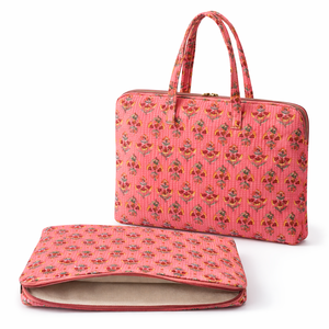 Sac pour ordinateur portable matelassé artisanal avec étui |   Imprimé floral moderne, tendance, imperméable, léger, pour les affaires |   Utilisation quotidienne au bureau - Product Image 1