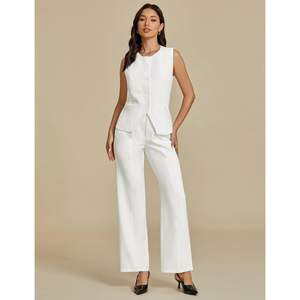 2025 tenues décontractées d'affaires pour femmes 2 pièces pantalons habillés avec blazer sans manches et pantalon à jambes larges Style formel - Product Image 6