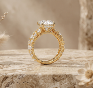 Luxury 14K Gold Moissanite Bridal Wedding Engagement <b>Stack</b> <b>Rings</b> Round Brilliant Cut Flooded Pave Band Custom <b>Ring</b> - Product Image 3