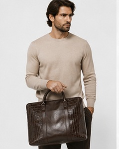 Sac à main pour ordinateur portable en cuir véritable de qualité supérieure, grand format, style vintage, pour hommes, motif alligator, sac messager d'affaires, voyage - Product Image 3