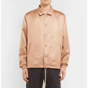 Men's <b>Coaches</b> Jackets Custom Satin Single-Row Button Stand Collar Solid Pattern Casual Style <b>Coaches</b> Jacket For Online Sale - Product Image 2