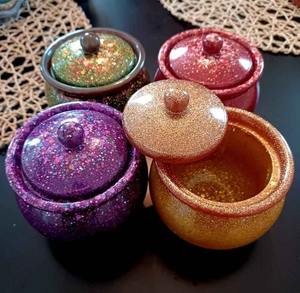 Pot de rangement décoratif en résine fait main avec couvercle pour cuisine, salle de bain, bonbons, thé, café, décoration intérieure, organisateur, conteneur - Product Image 1